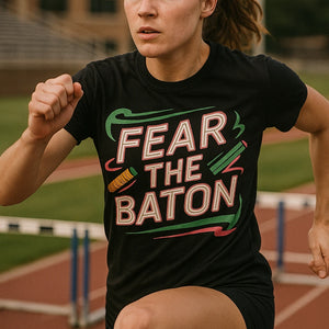 "Fear the Baton" black track & field t shirt - a birthday gift for track and field lover