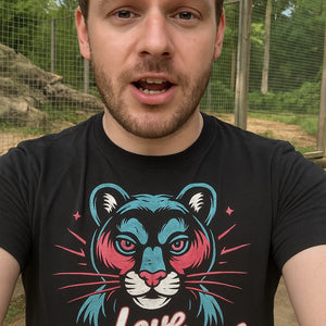 "Love Cougars" black cougar shirts, photographed as cougar lover gift