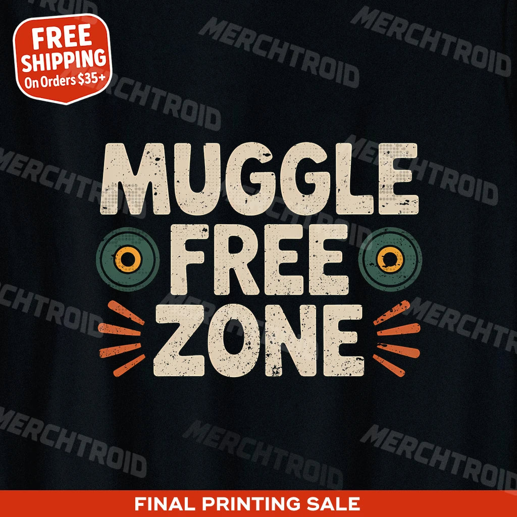 "Muggle Free Zone" black geocaching t shirt - a birthday gift for geocaching