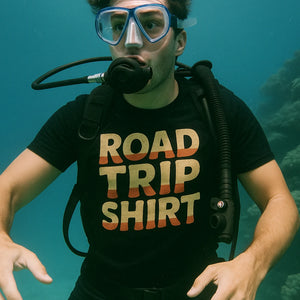 "Road Trip Shirt" black adventure travel t shirt - a birthday gift for adventure travel lover