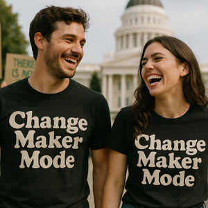 Person wearing the black activism shirts graphic tee - "Change Maker Mode" design