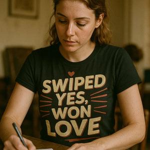 "Swiped Yes, Won Love" black relationships shirts - a birthday gift for relationships lover