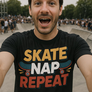 "Skate Nap Repeat" skateboard tee shirts - product photo 7