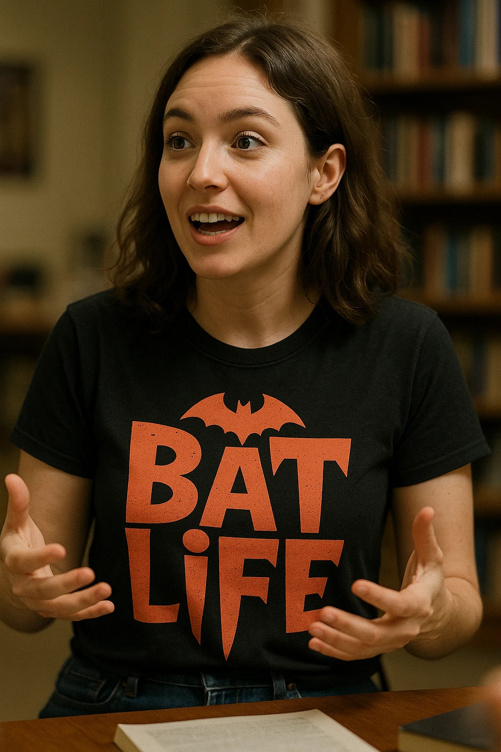 "Bat Life" black mystic grill vampire diaries t shirt, photographed as gifts for vampire lovers