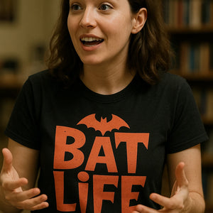 "Bat Life" black mystic grill vampire diaries t shirt, photographed as gifts for vampire lovers