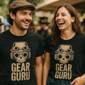 Person wearing the black steampunk shirts graphic tee - "Gear Guru" design