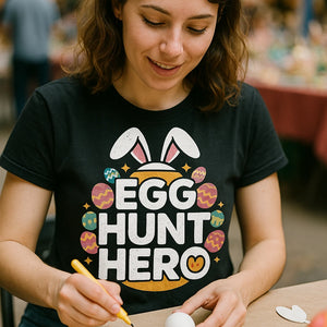 "Egg Hunt Hero" black womens easter shirts - a easter basket ideas for horse lovers