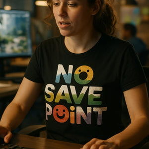 "No Save Point" black video game t shirt - a birthday gift ideas for video game lovers