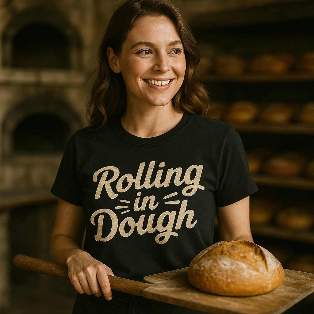 "Rolling in Dough" black baker shirts - also one of the gifts for a cookie baker