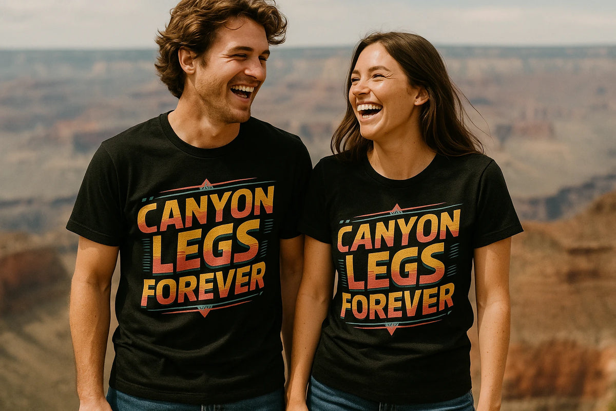 Person wearing the black the grand canyon t shirt graphic tee - "Canyon Legs Forever" design