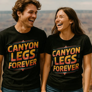 Person wearing the black the grand canyon t shirt graphic tee - "Canyon Legs Forever" design