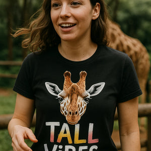 "Tall Vibes" black giraffe shirts - also a giraffe shirt for men