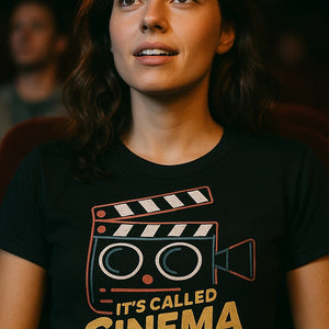 "Its Called Cinema Sweetie" black film director t shirt, photographed as film director lover gift