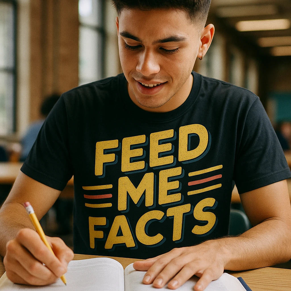 "Feed Me Facts" studying t shirt - product photo 8