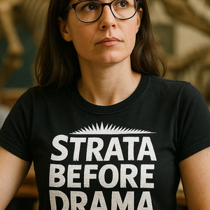 "Strata Before Drama" paleontology t shirt - product photo 7