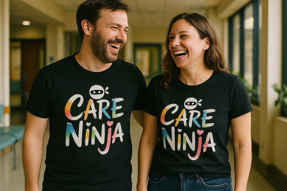 Person wearing the black social worker shirts graphic tee - "Care Ninja" design