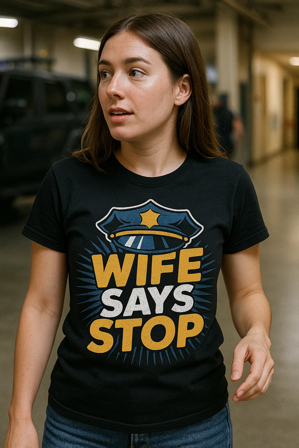 "Wife Says Stop" black police officer shirts - also one of the presents for police officers