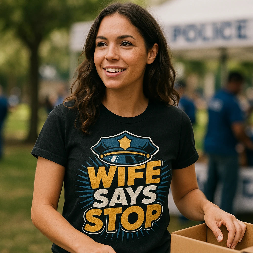 "Wife Says Stop" black police officer shirts - also one of the best gift for a new police officer