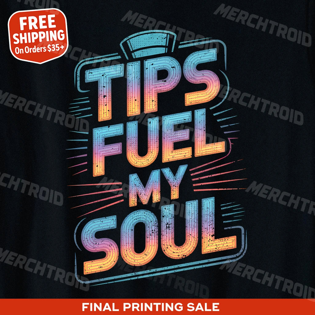 "Tips Fuel My Soul" black bartender shirts, photographed as presents for bartenders