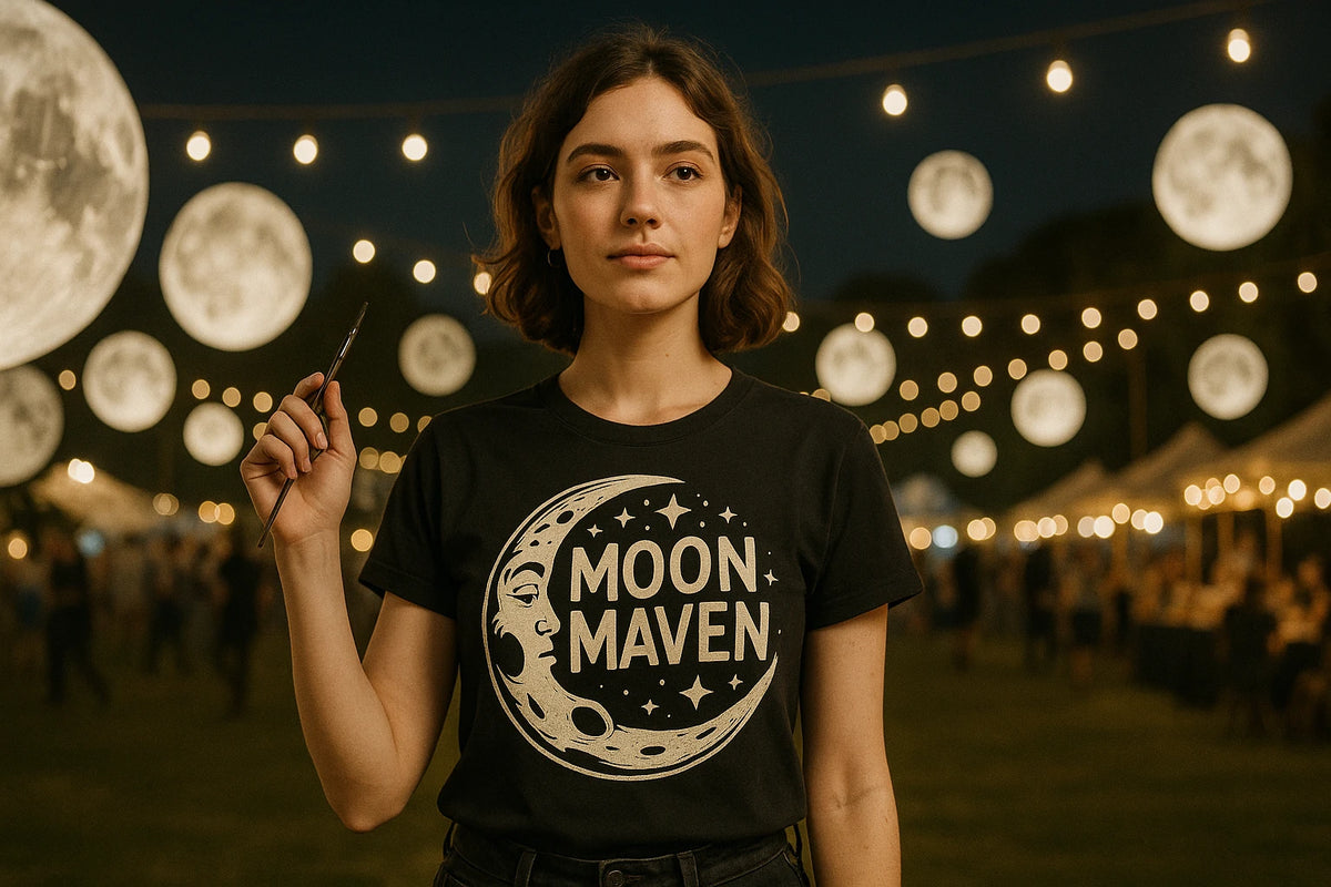 Lifestyle shot of the "Moon Maven" black man on the moon t shirt in a real-world setting