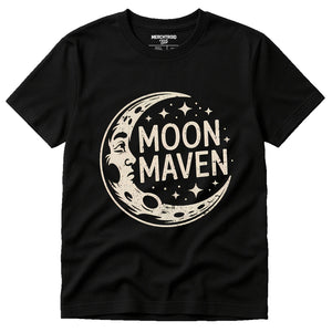 Black Man On The Moon T Shirt - "Moon Maven" graphic tee with cream print, flat lay product photo