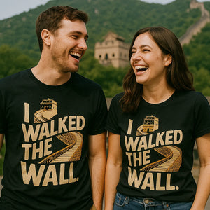 Person wearing the black the great wall of china shirts graphic tee - "I Walked the Wall." design