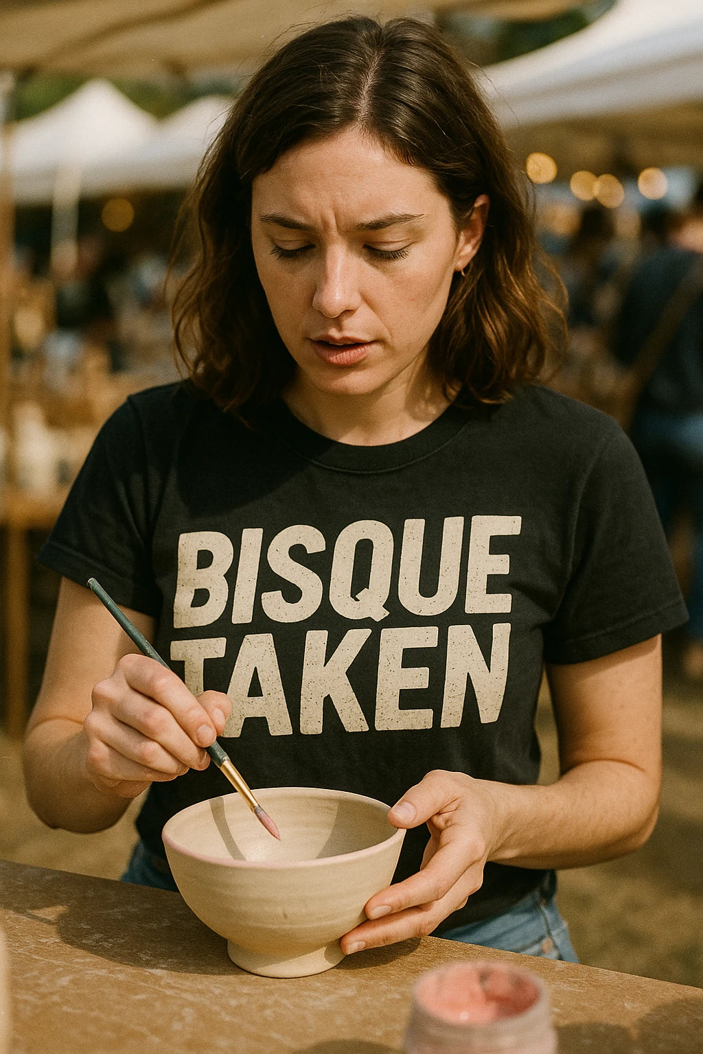 "Bisque Taken" black ceramic tee, photographed as gifts for ceramic lovers