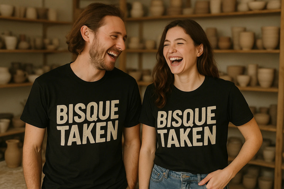 Person wearing the black ceramic tee graphic tee - "Bisque Taken" design