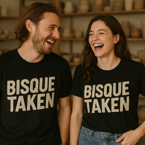 Person wearing the black ceramic tee graphic tee - "Bisque Taken" design