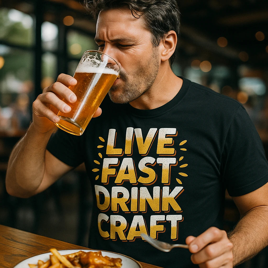 "Live Fast Drink Craft" black beer t shirt - also one of the best gifts for beer lovers