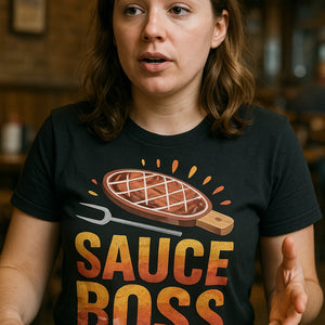 "Sauce Boss" black t shirt bbq - also one of the presents for bbq lovers