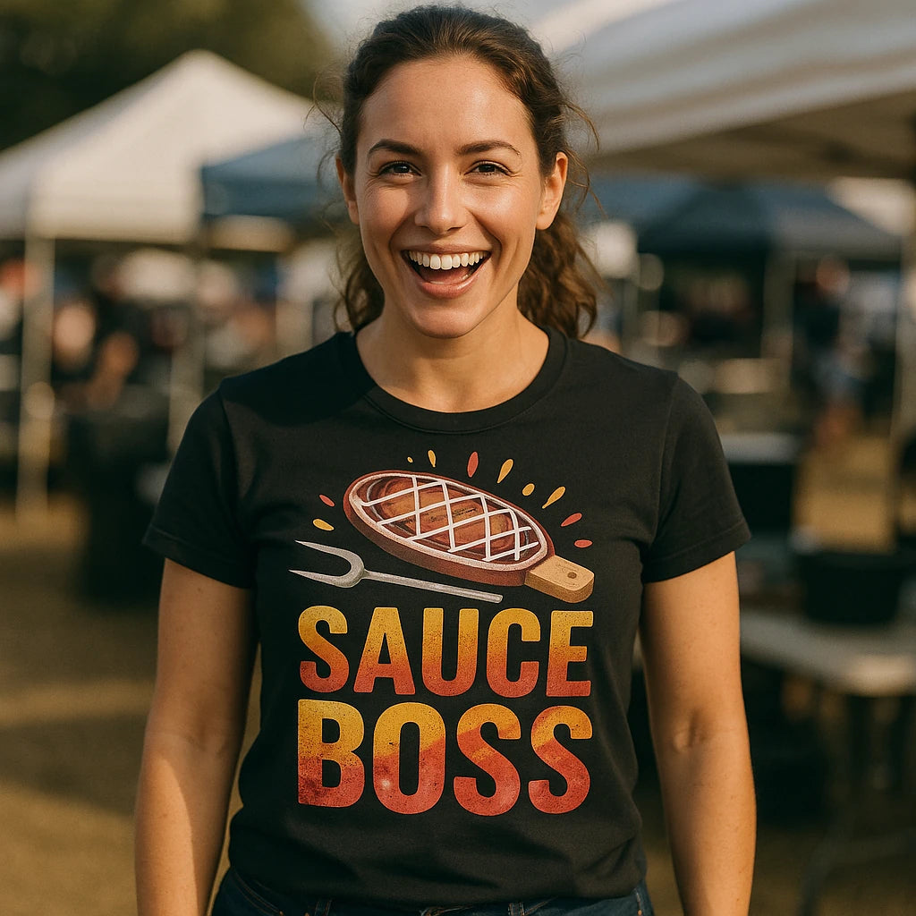 "Sauce Boss" black t shirt bbq - also one of the gifts for the bbq smoker lover