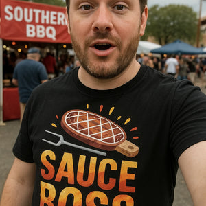 "Sauce Boss" black t shirt bbq - also one of the best gifts for bbq lovers