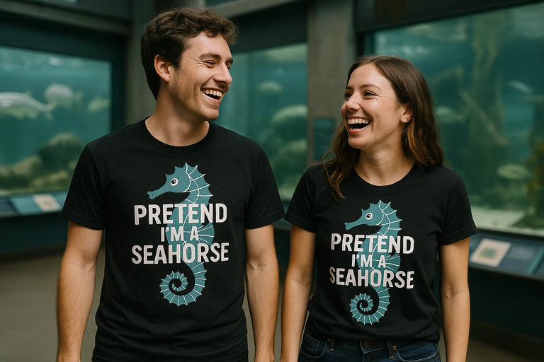 Person wearing the black seahorse shirts graphic tee - 