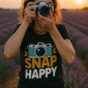 "Snap Happy" black photographers shirts - a birthday gift for photographers lover