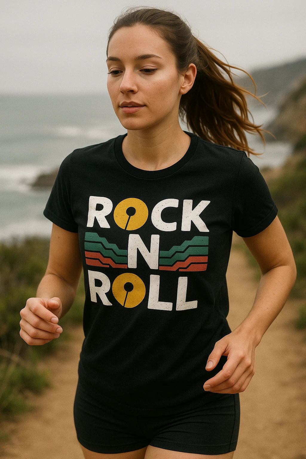 "Rock N Roll" black trail running t shirt - a birthday gift for trail running lover