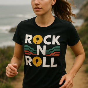 "Rock N Roll" black trail running t shirt - a birthday gift for trail running lover
