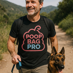 "Poop Bag Pro" black animal lovers t shirts, photographed as dog lovers lover gift