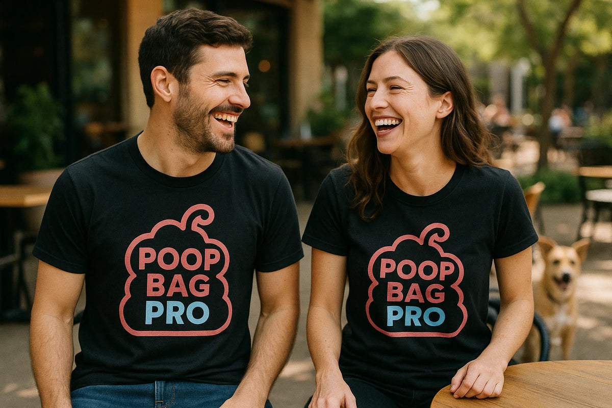 Person wearing the black animal lovers t shirts graphic tee - "Poop Bag Pro" design