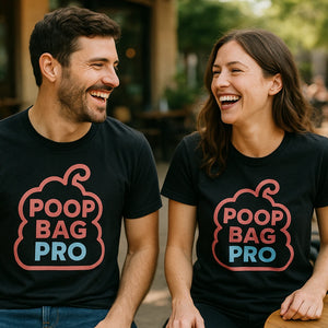 Person wearing the black animal lovers t shirts graphic tee - "Poop Bag Pro" design