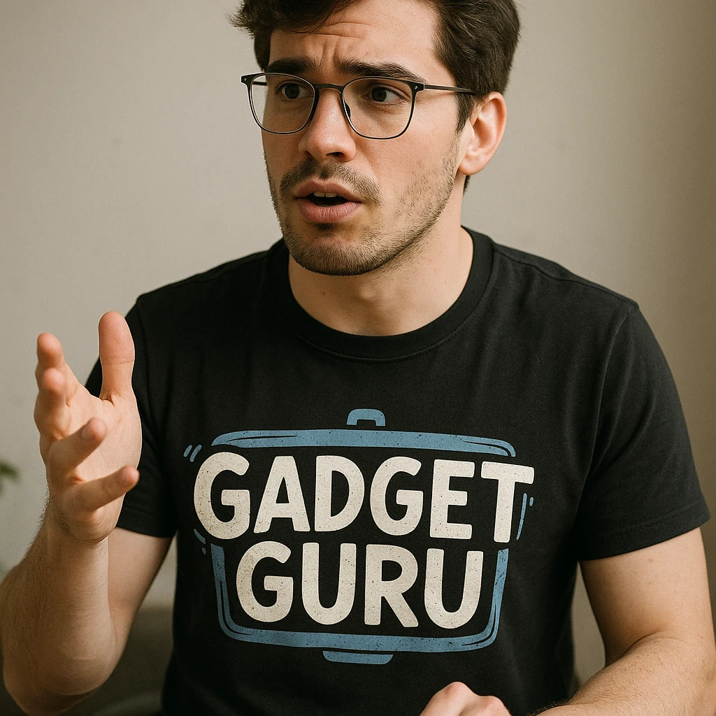 "Gadget Guru" black gadget t shirt - also a secret santa gifts for gadget lovers