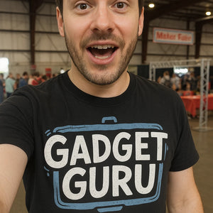 "Gadget Guru" black gadget t shirt - also one of the gifts for someone who likes gadgets