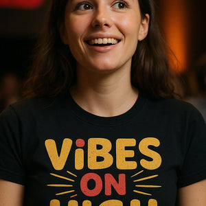 "Vibes on High" black growth mindset tshirts, photographed as growth mindset lover gift