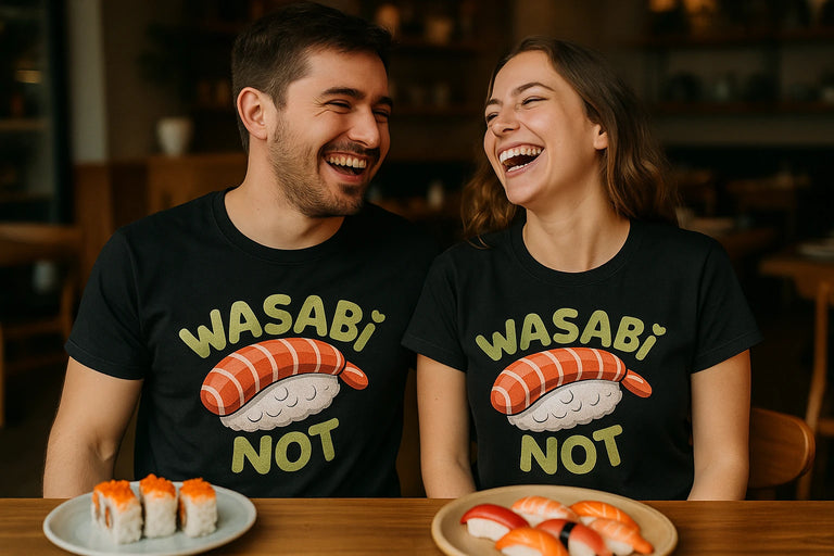 Person wearing the black sushi t shirt graphic tee - 