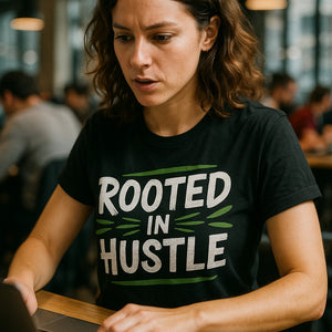 "Rooted in Hustle" black growth mindset t shirt - a birthday gift for growth mindset lover