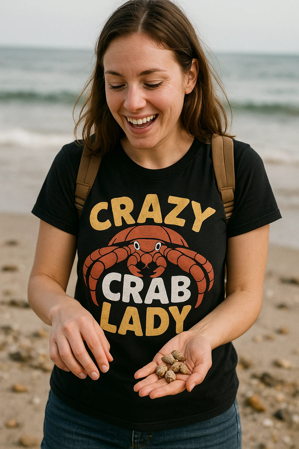 "Crazy Crab Lady" black hermit crab t shirt - a birthday gift for hermit crab lover