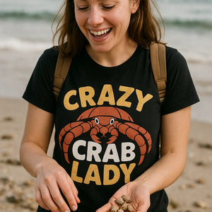 "Crazy Crab Lady" black hermit crab t shirt - a birthday gift for hermit crab lover