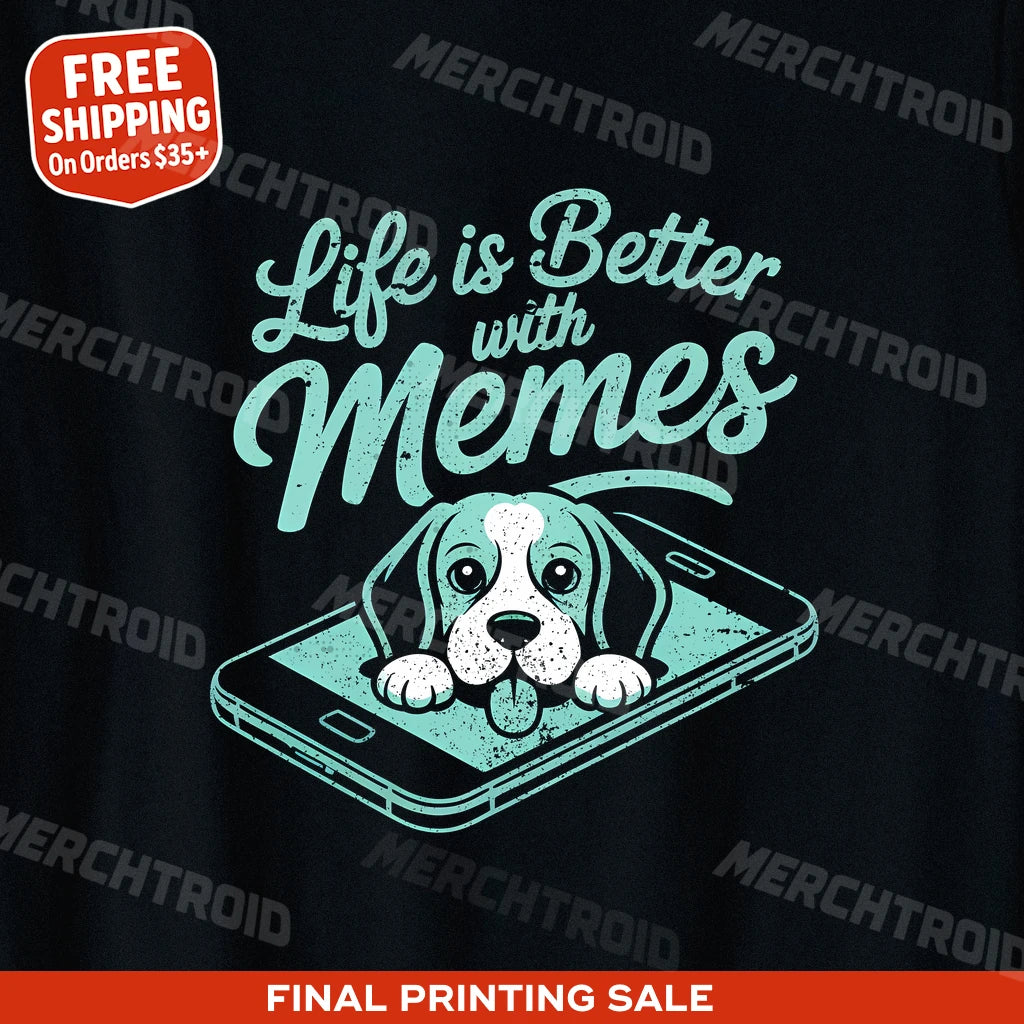 "Life Is Better With Memes" black dog shirts for small dogs, photographed as gifts for people with dogs