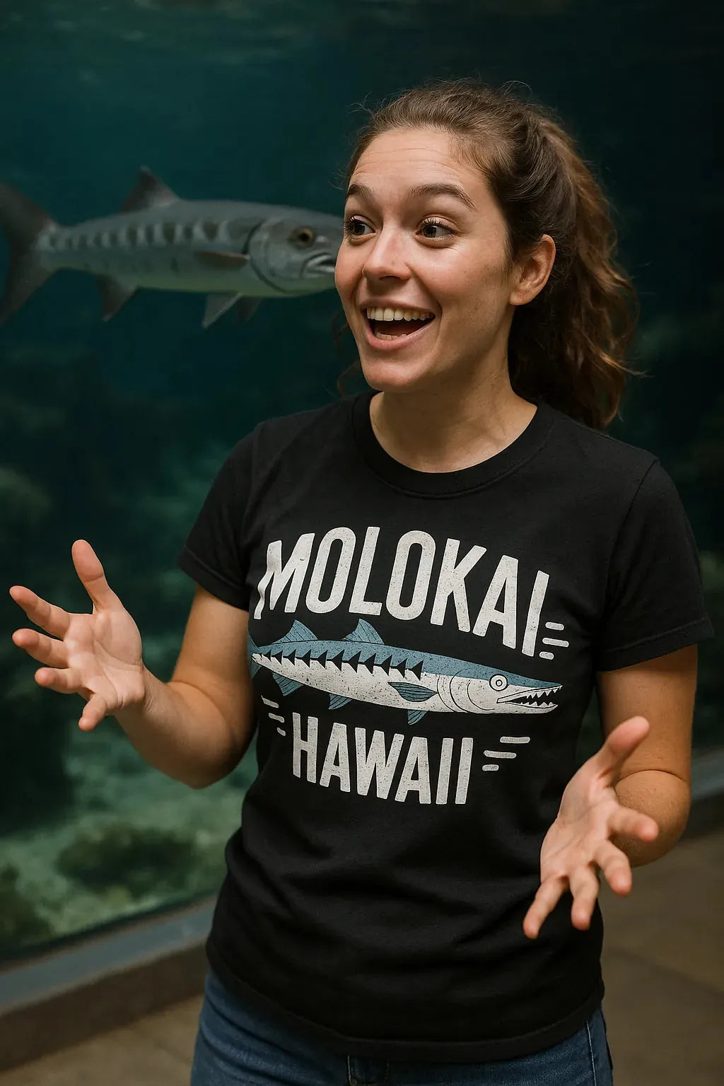 "Molokai Hawaii" black minimalist geometric barracuda t shirt - a birthday gift for barracuda lover