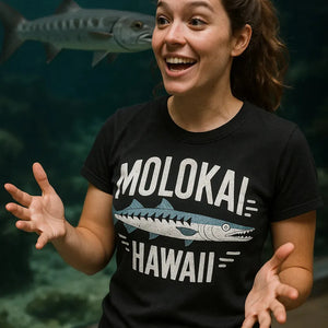 "Molokai Hawaii" black minimalist geometric barracuda t shirt - a birthday gift for barracuda lover